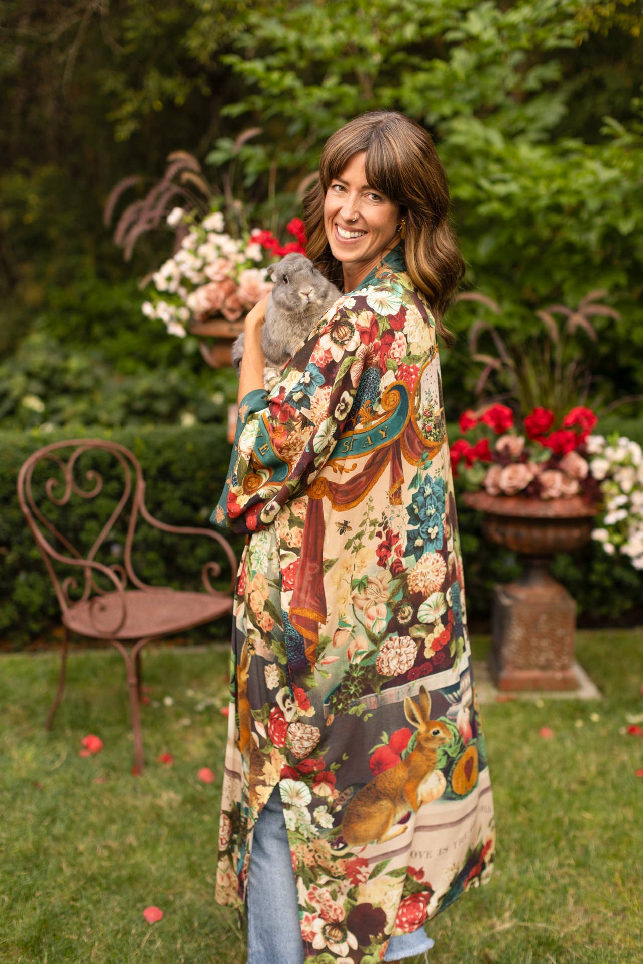 Stay Gold Opera Duster Kimono Robe w/ Rabbit & Bees