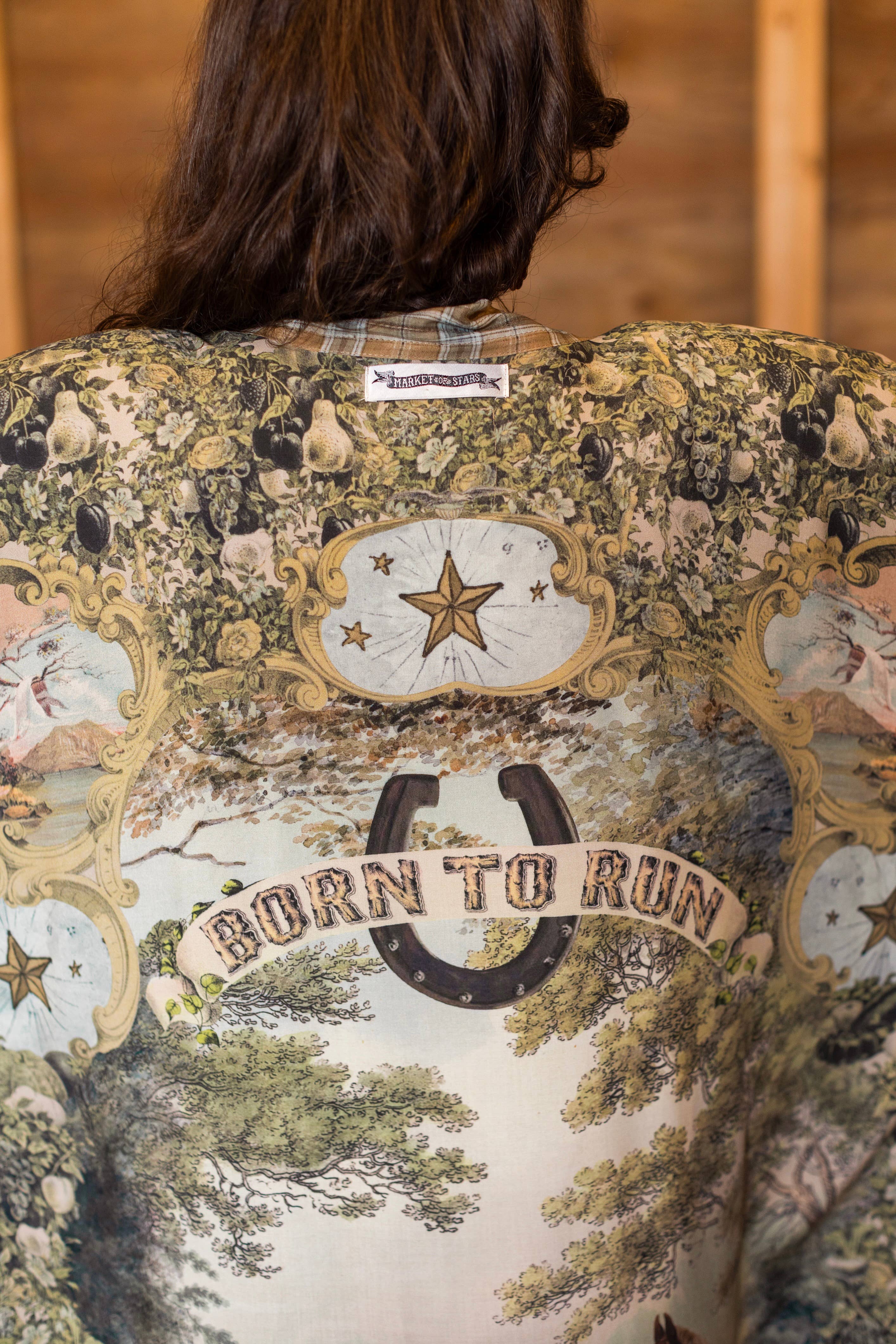 Born To Run Opera Duster Kimono Robe w/ Wild Horses & Floral