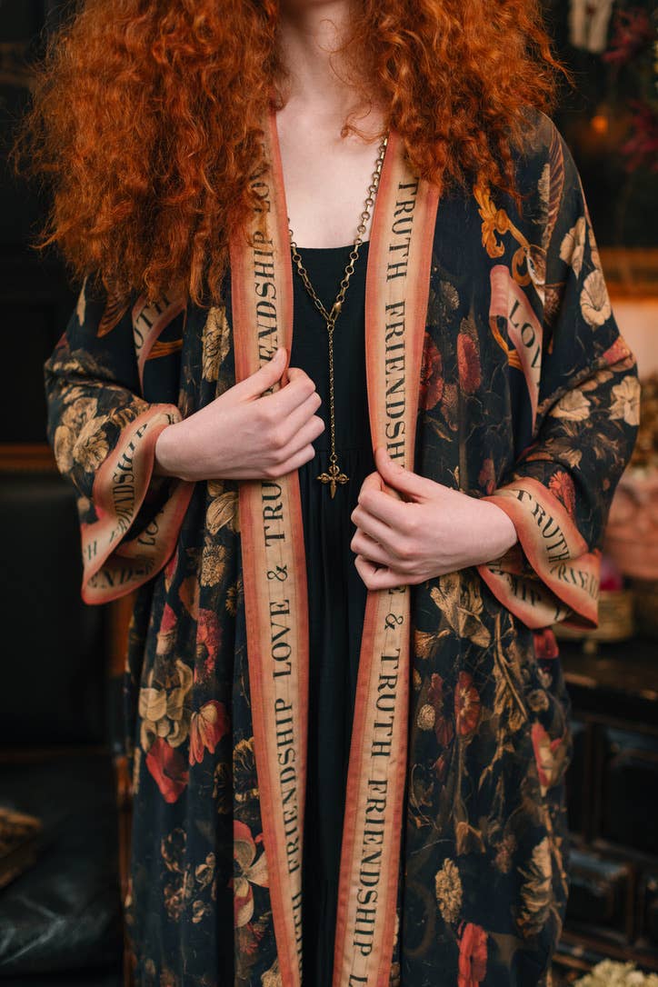 Heart of Gold Opera Duster Kimono Robe w/ Sacred Heart