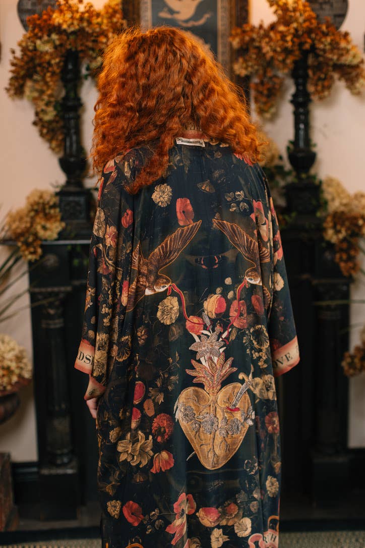 Heart of Gold Opera Duster Kimono Robe w/ Sacred Heart