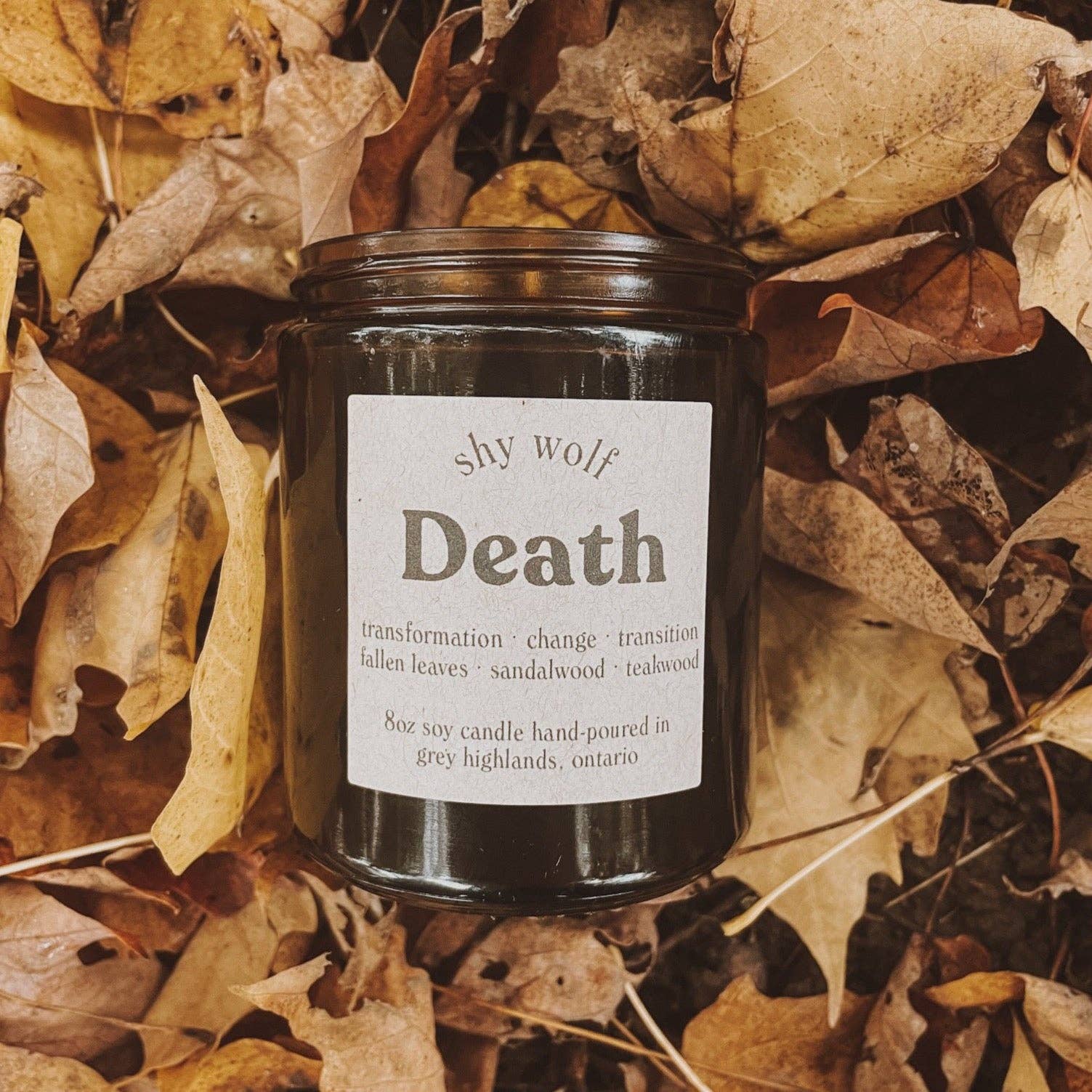 Shy Wolf Candles - Death Tarot Card Candle - Black Wax Soy Candle, Sandalwood