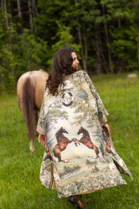 Born To Run Opera Duster Kimono Robe w/ Wild Horses & Floral