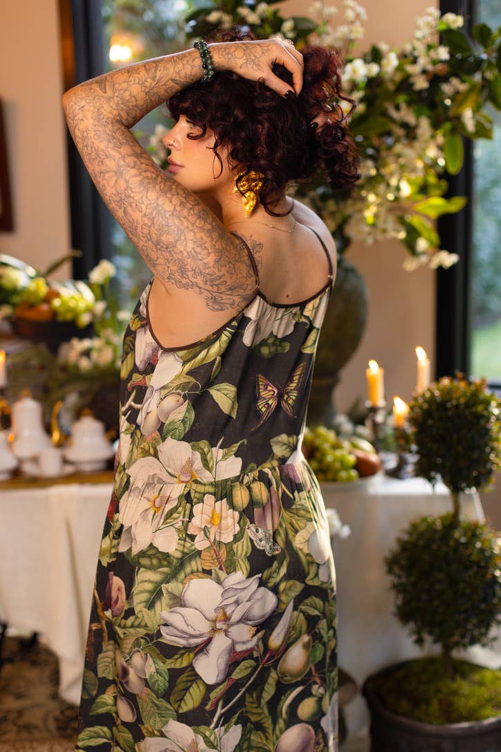 Fleur De Lune Bohéme Long Maxi Slip Dress w/ Florals & Bees
