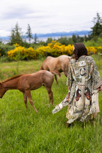 Born To Run Opera Duster Kimono Robe w/ Wild Horses & Floral