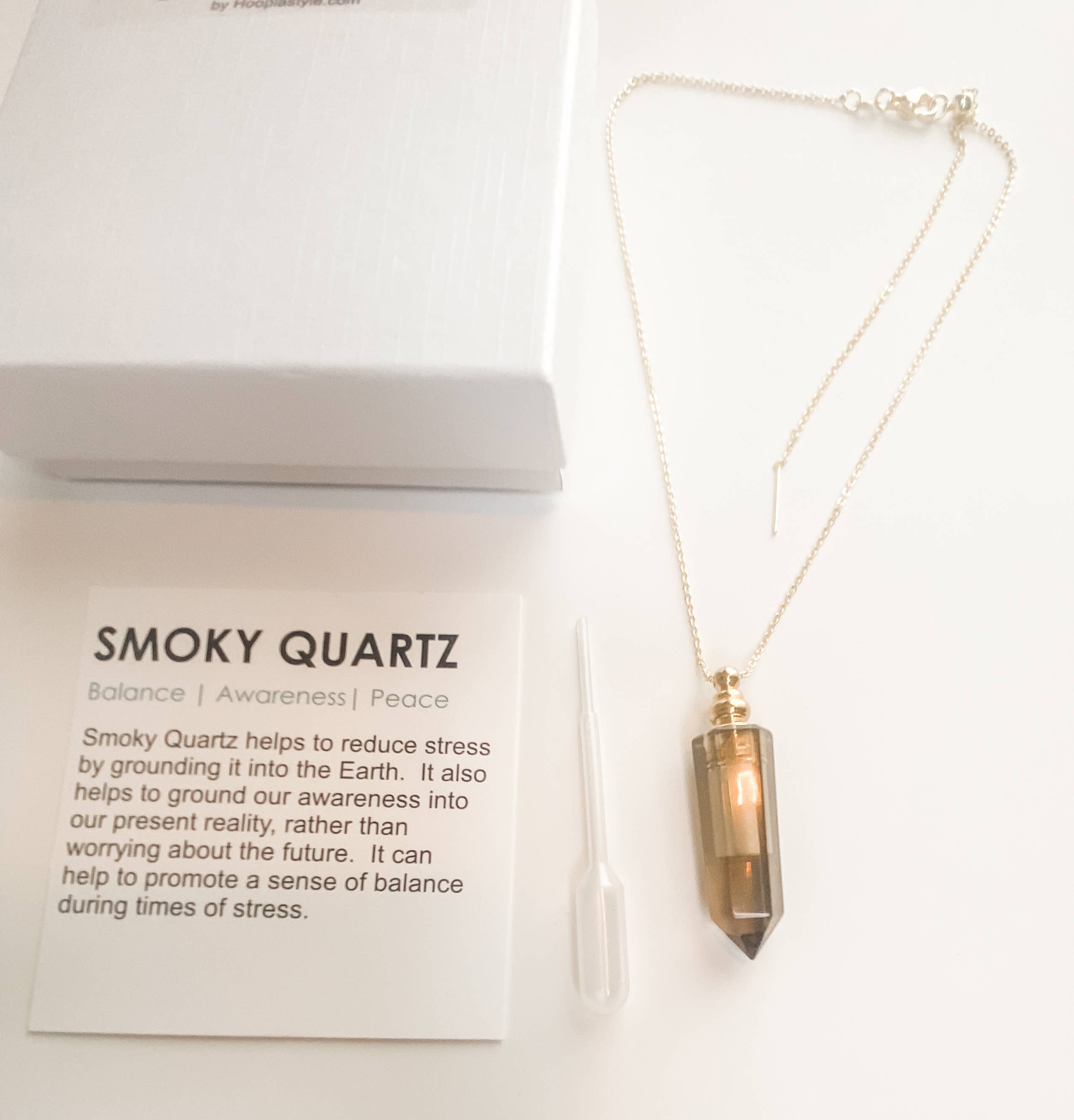 HoopLa Style - Gemstone Crystal Cut Bottle Necklace adjustable-Smokey/ Rose Quartz