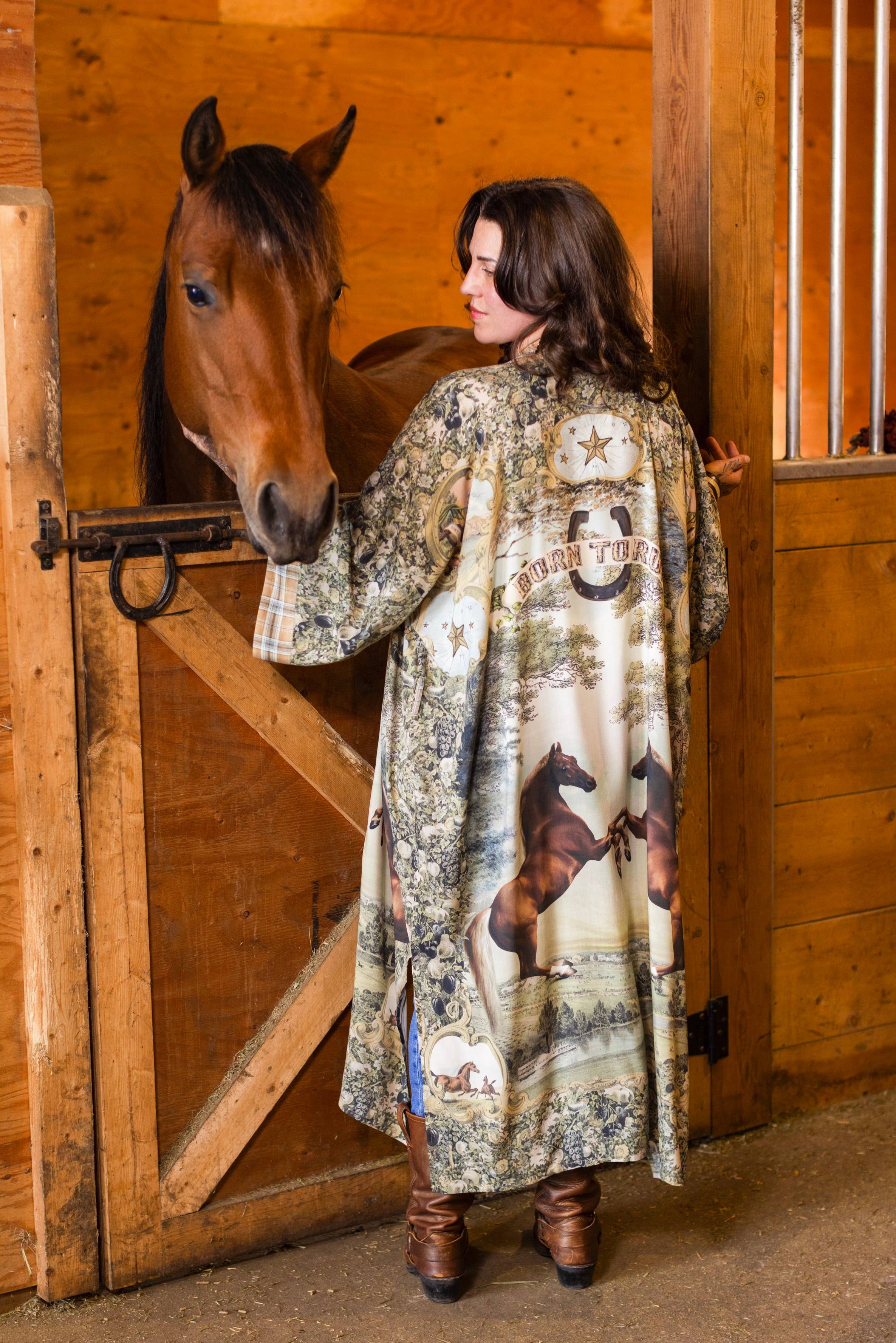 Born To Run Opera Duster Kimono Robe w/ Wild Horses & Floral