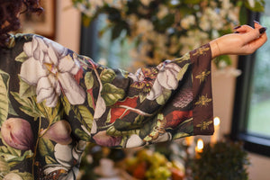 Fleur De Lune Pixie Duster Crop Kimono w/ Florals & Bees