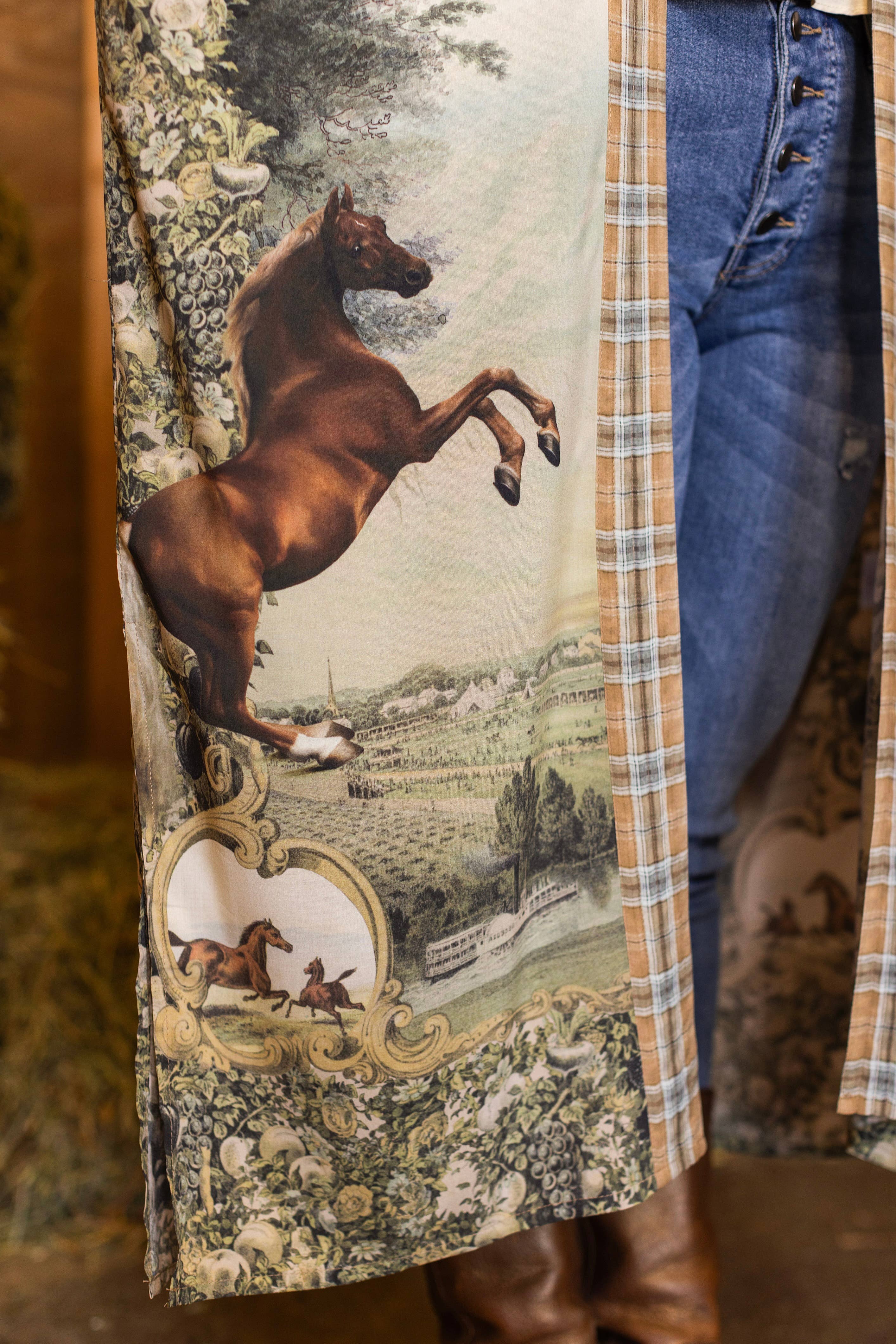 Born To Run Opera Duster Kimono Robe w/ Wild Horses & Floral