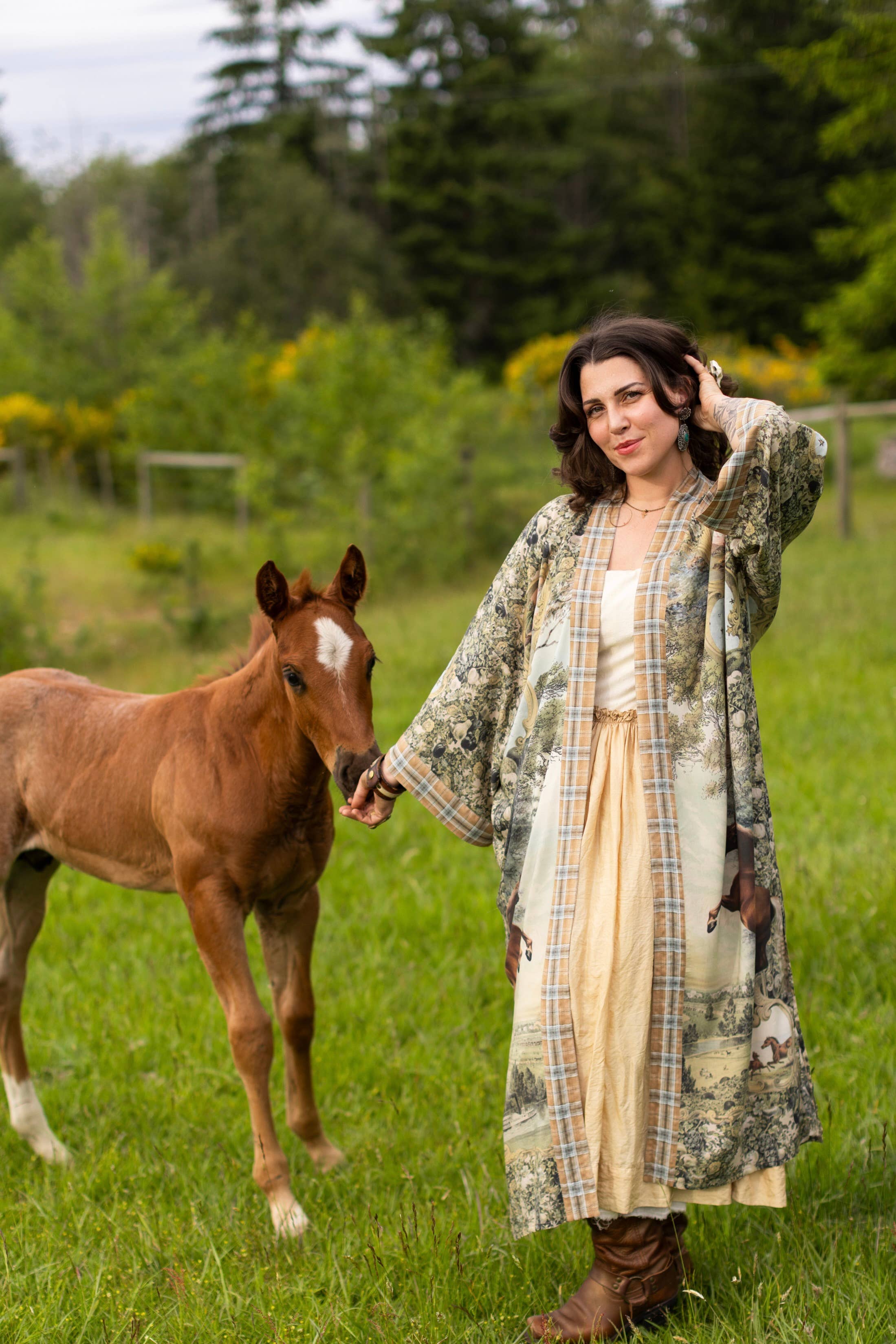 Born To Run Opera Duster Kimono Robe w/ Wild Horses & Floral