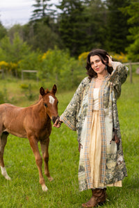 Born To Run Opera Duster Kimono Robe w/ Wild Horses & Floral