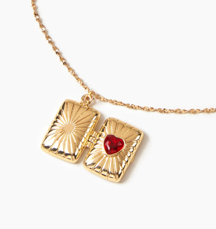 HoopLa Style - Locket Gold Hand Caved Vintage  "Ruby" Square- opens 14k