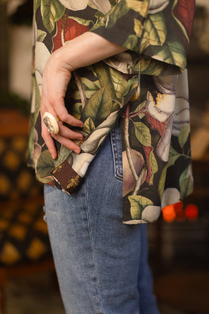 Fleur De Lune Luxe Tee Tunic Shirt w/ Floral Print & Bees