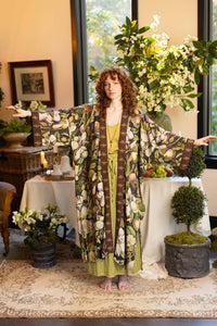 Fleur De Lune Opera Duster Kimono Robe w/ Florals & Bees