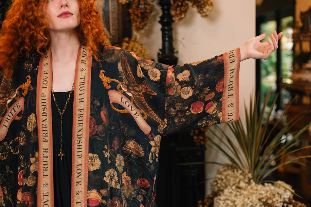 Heart of Gold Opera Duster Kimono Robe w/ Sacred Heart
