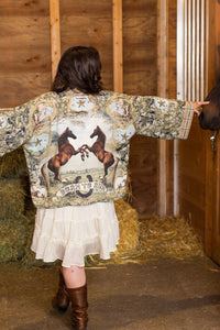 Born To Run Pixie Duster Crop Kimono w/ Wild Horse & Florals