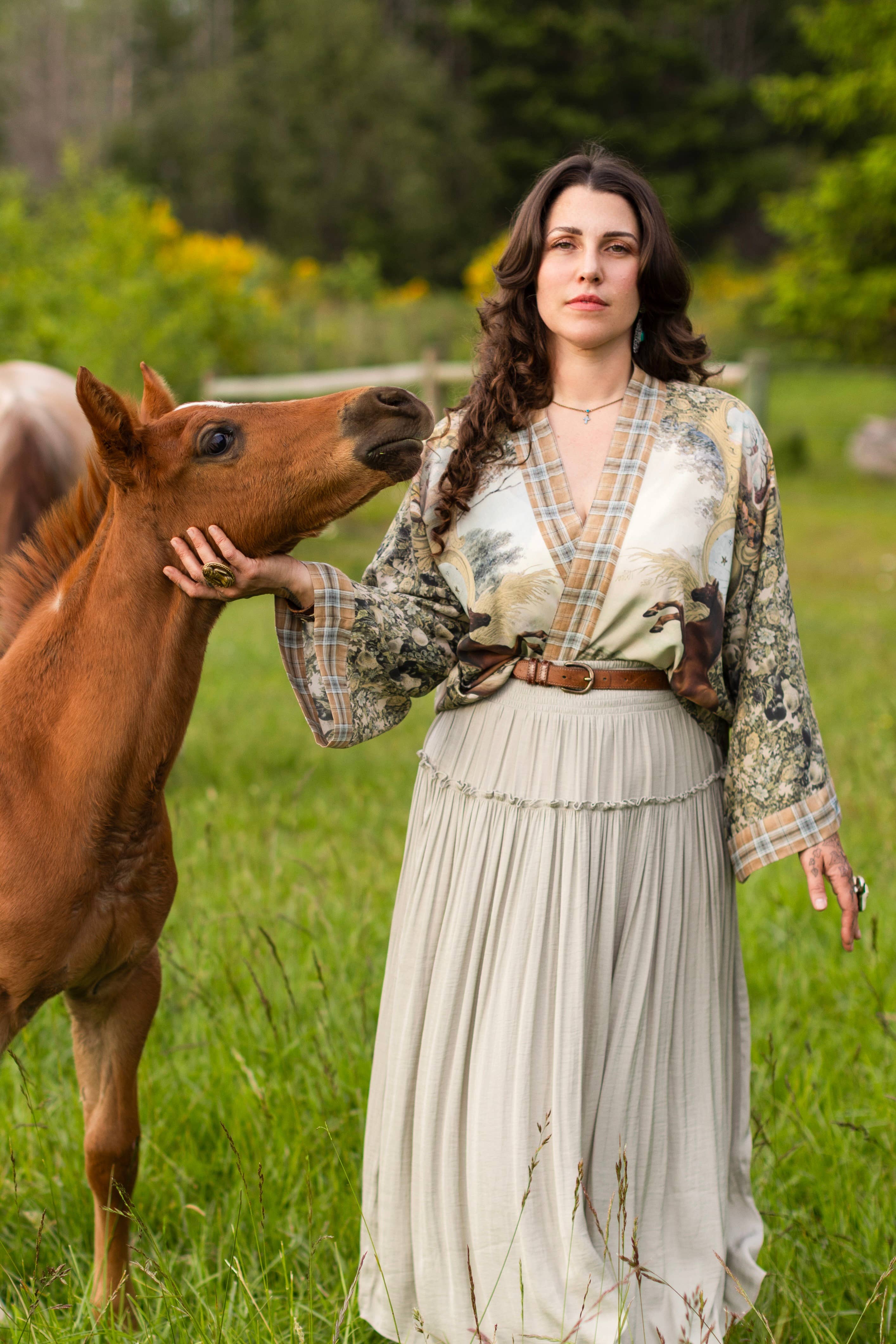 Born To Run Pixie Duster Crop Kimono w/ Wild Horse & Florals