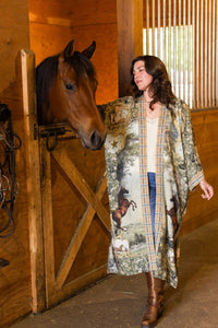Born To Run Opera Duster Kimono Robe w/ Wild Horses & Floral