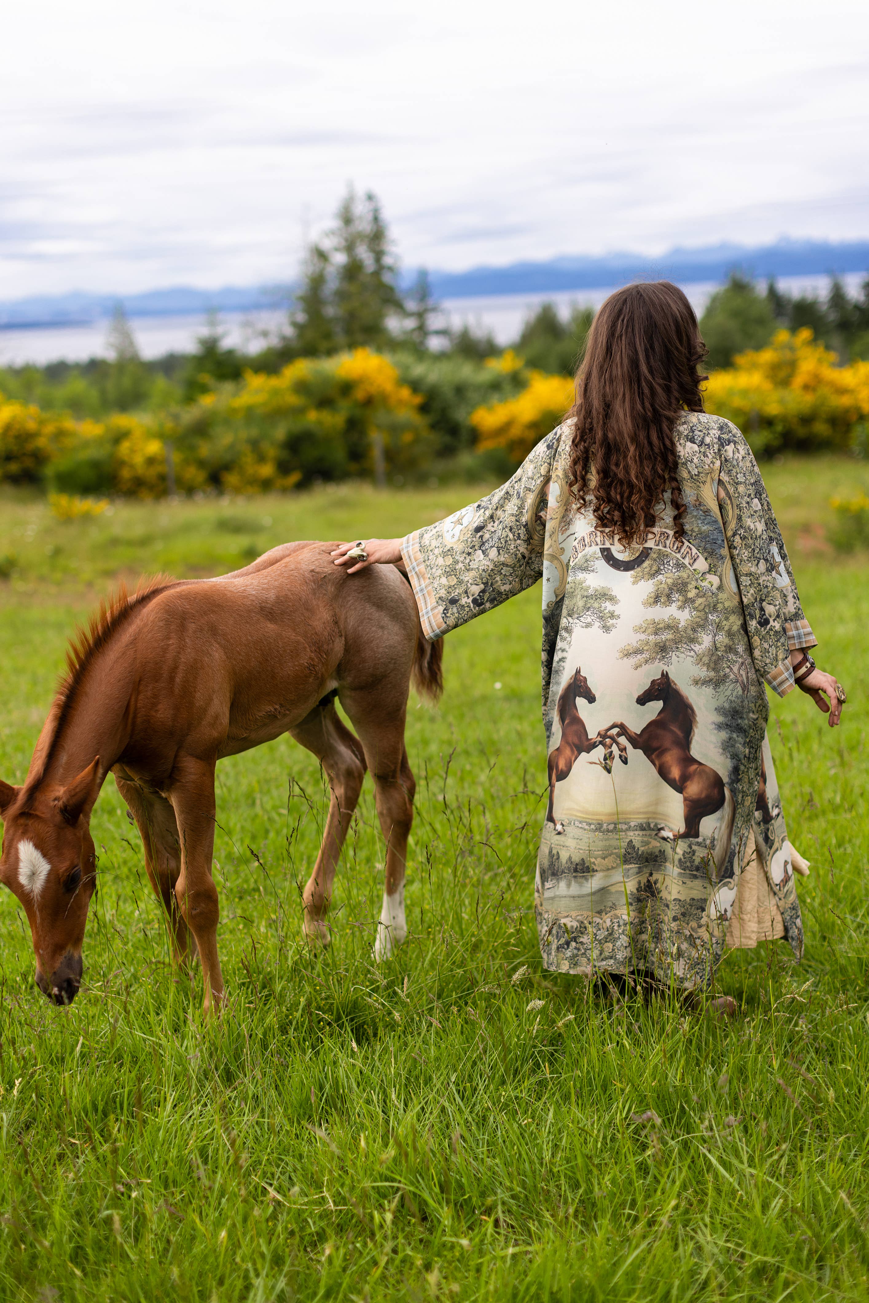 Born To Run Opera Duster Kimono Robe w/ Wild Horses & Floral