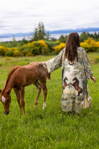 Born To Run Opera Duster Kimono Robe w/ Wild Horses & Floral