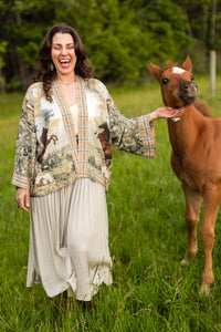 Born To Run Pixie Duster Crop Kimono w/ Wild Horse & Florals