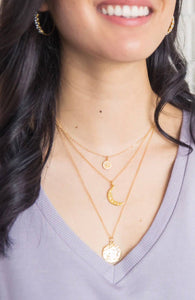 HoopLa Style - Moon Crescent Necklace- Steel 14K Gold Engraved