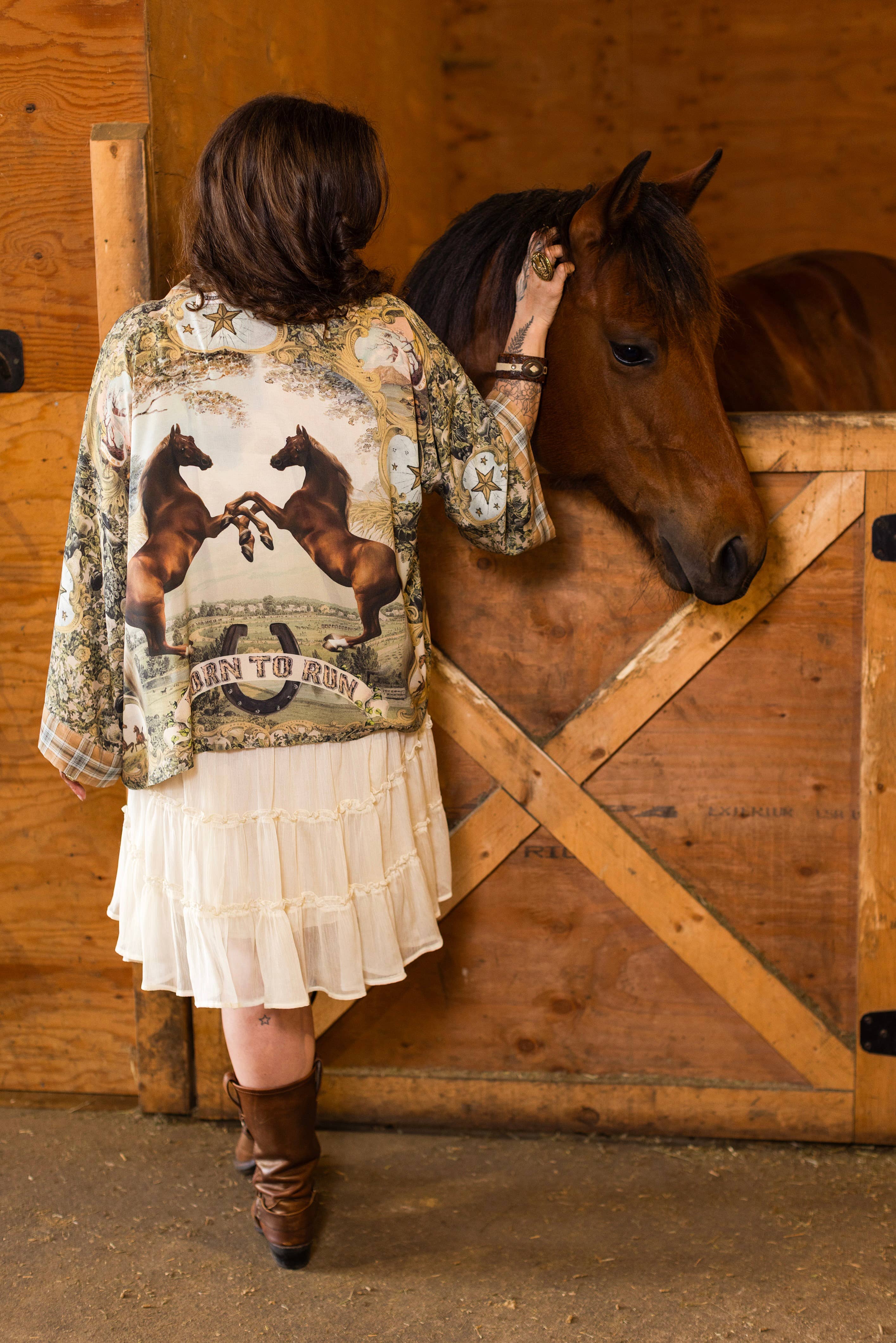 Born To Run Pixie Duster Crop Kimono w/ Wild Horse & Florals