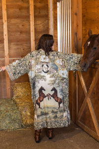 Born To Run Opera Duster Kimono Robe w/ Wild Horses & Floral