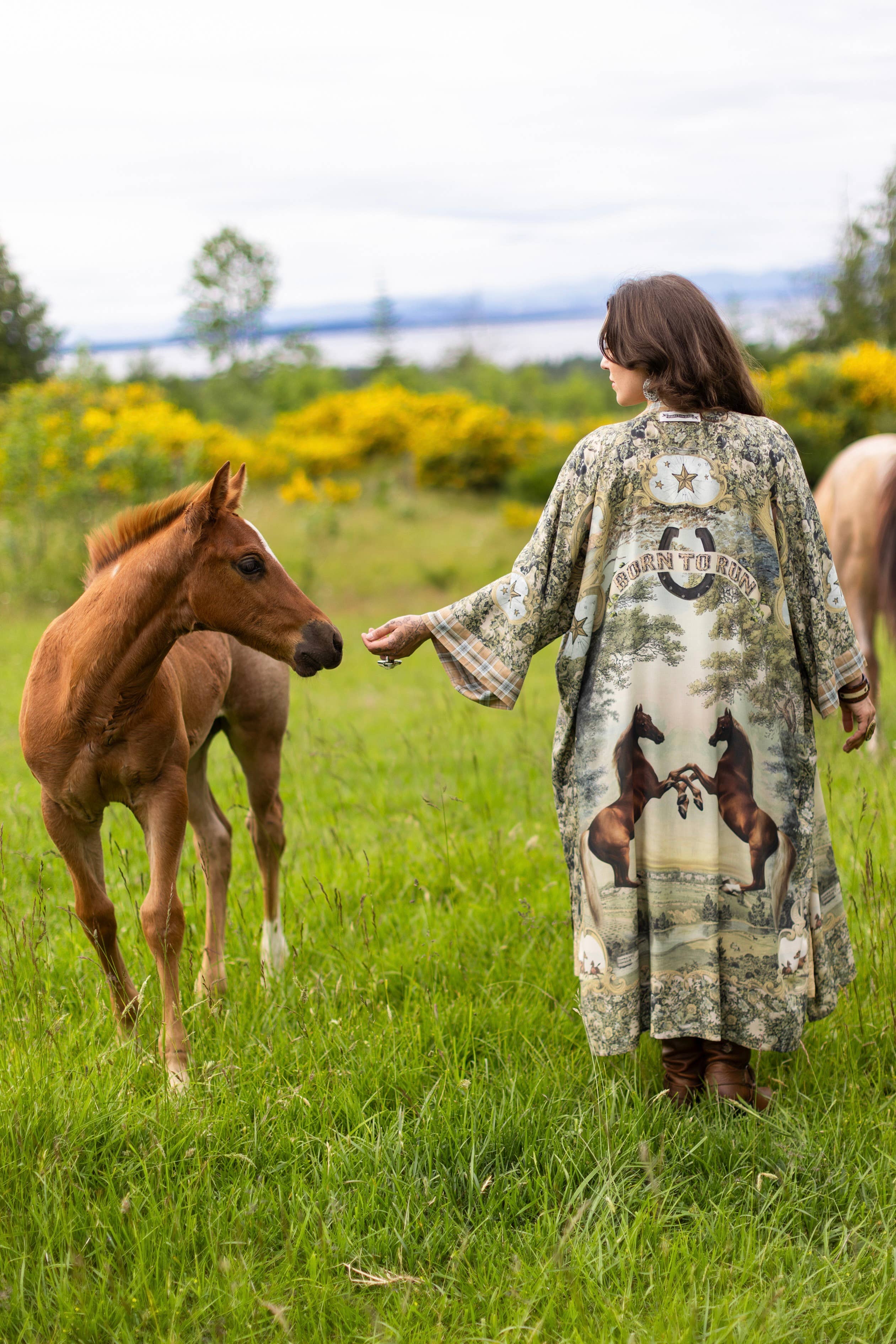 Born To Run Opera Duster Kimono Robe w/ Wild Horses & Floral