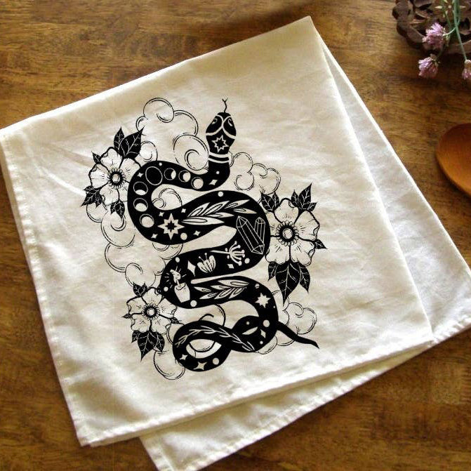 Moon Phase Serpent Gothic Witchy Cottagecore Kitchen Towel