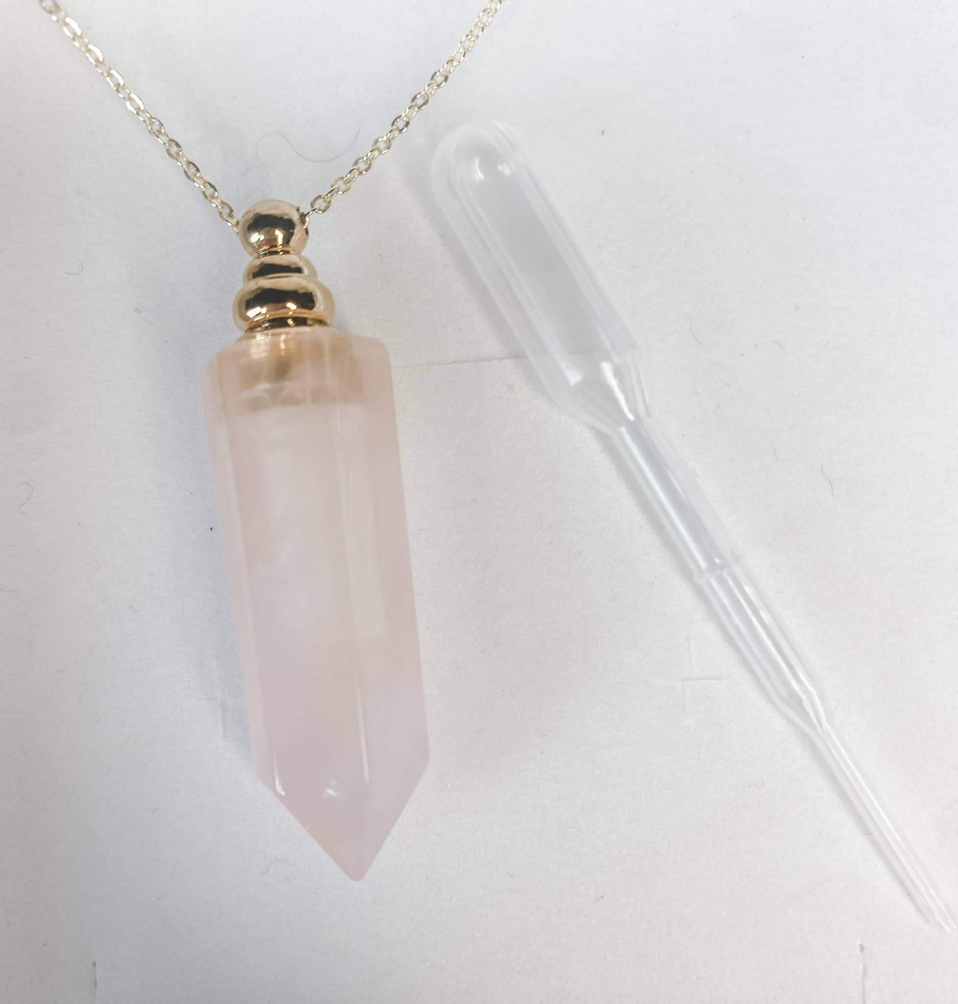 HoopLa Style - Gemstone Crystal Cut Bottle Necklace adjustable-Smokey/ Rose Quartz