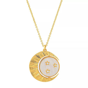 HoopLa Style - Moon Spinning Talisman Medallion Necklace - Sun, Moon, Stars, Thirdeye