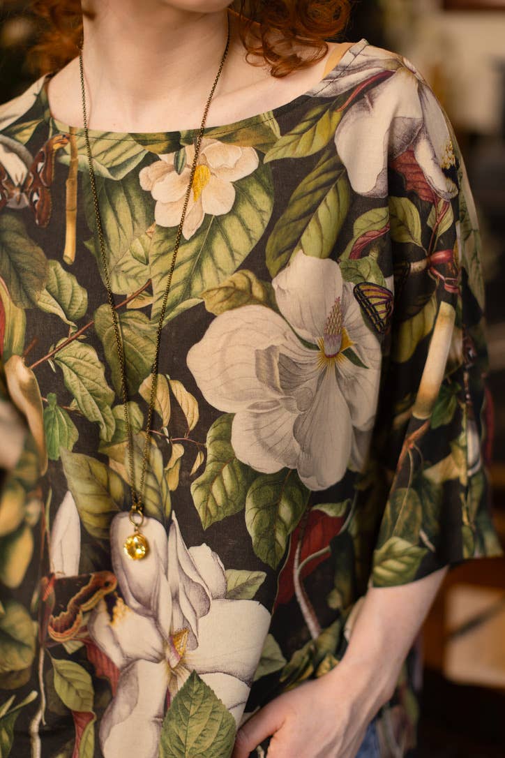 Fleur De Lune Luxe Tee Tunic Shirt w/ Floral Print & Bees