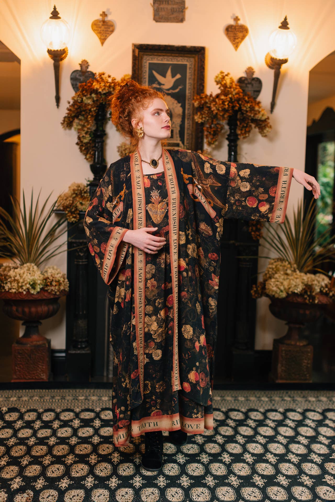 Heart of Gold Opera Duster Kimono Robe w/ Sacred Heart