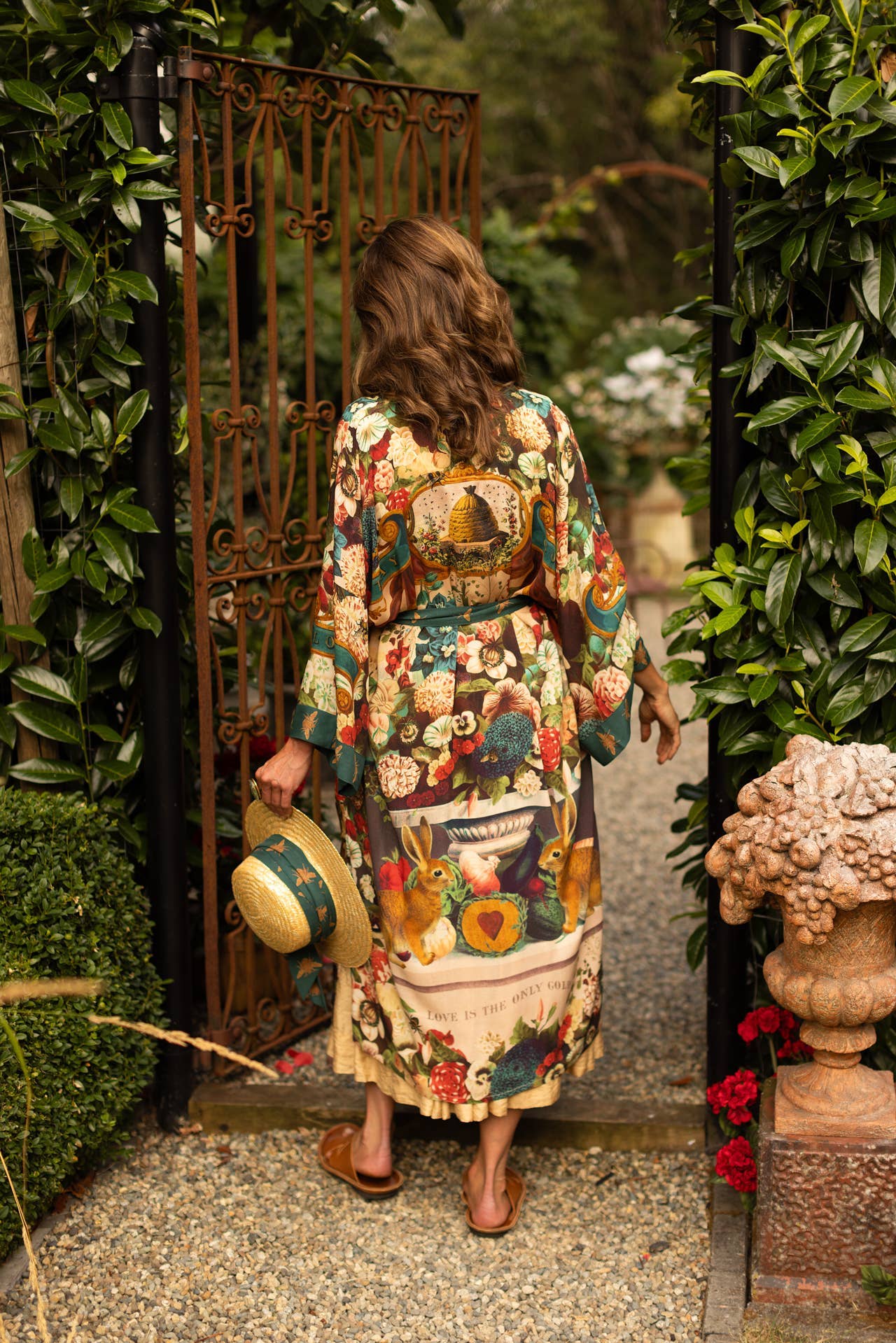Stay Gold Opera Duster Kimono Robe w/ Rabbit & Bees