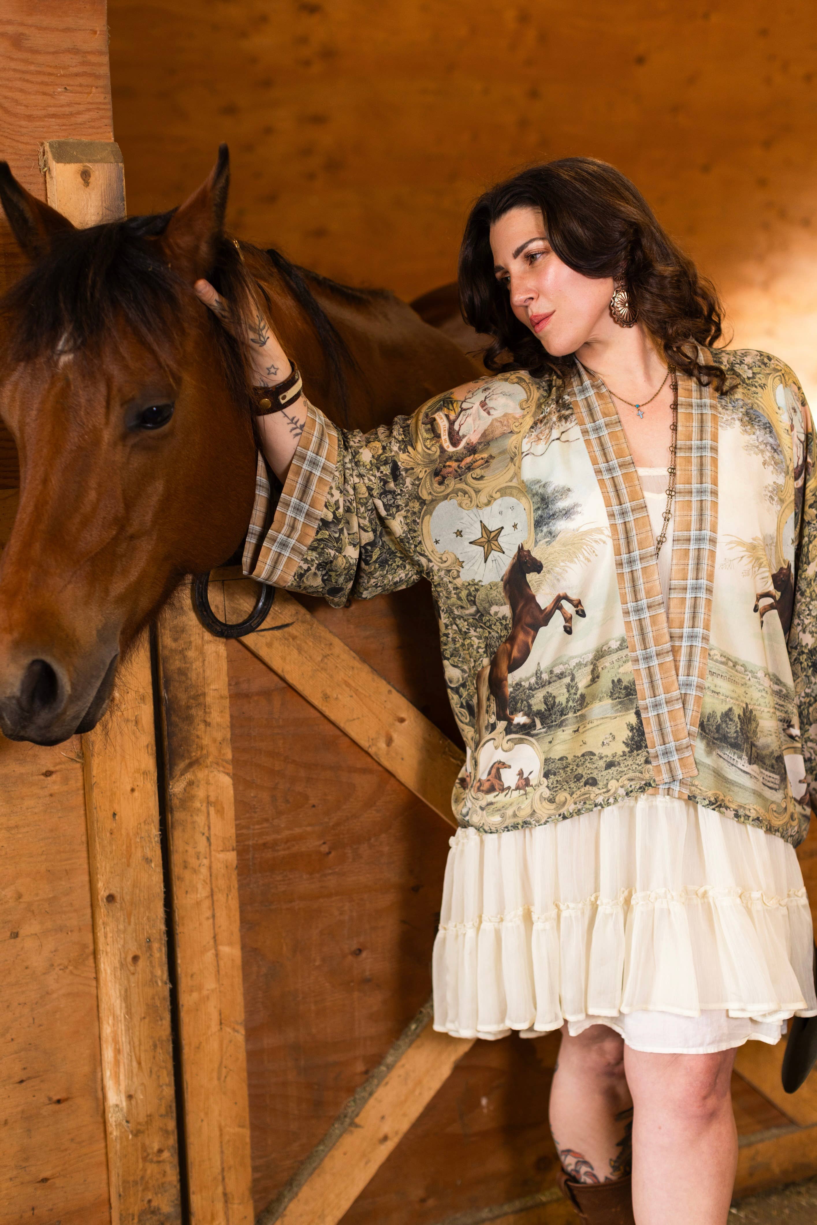 Born To Run Pixie Duster Crop Kimono w/ Wild Horse & Florals