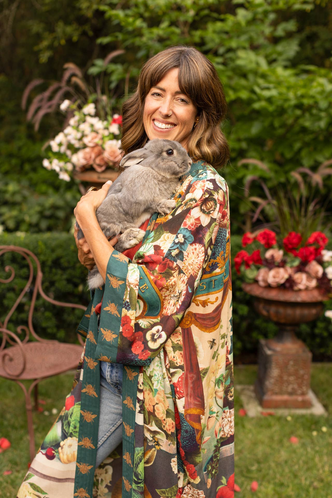 Stay Gold Opera Duster Kimono Robe w/ Rabbit & Bees