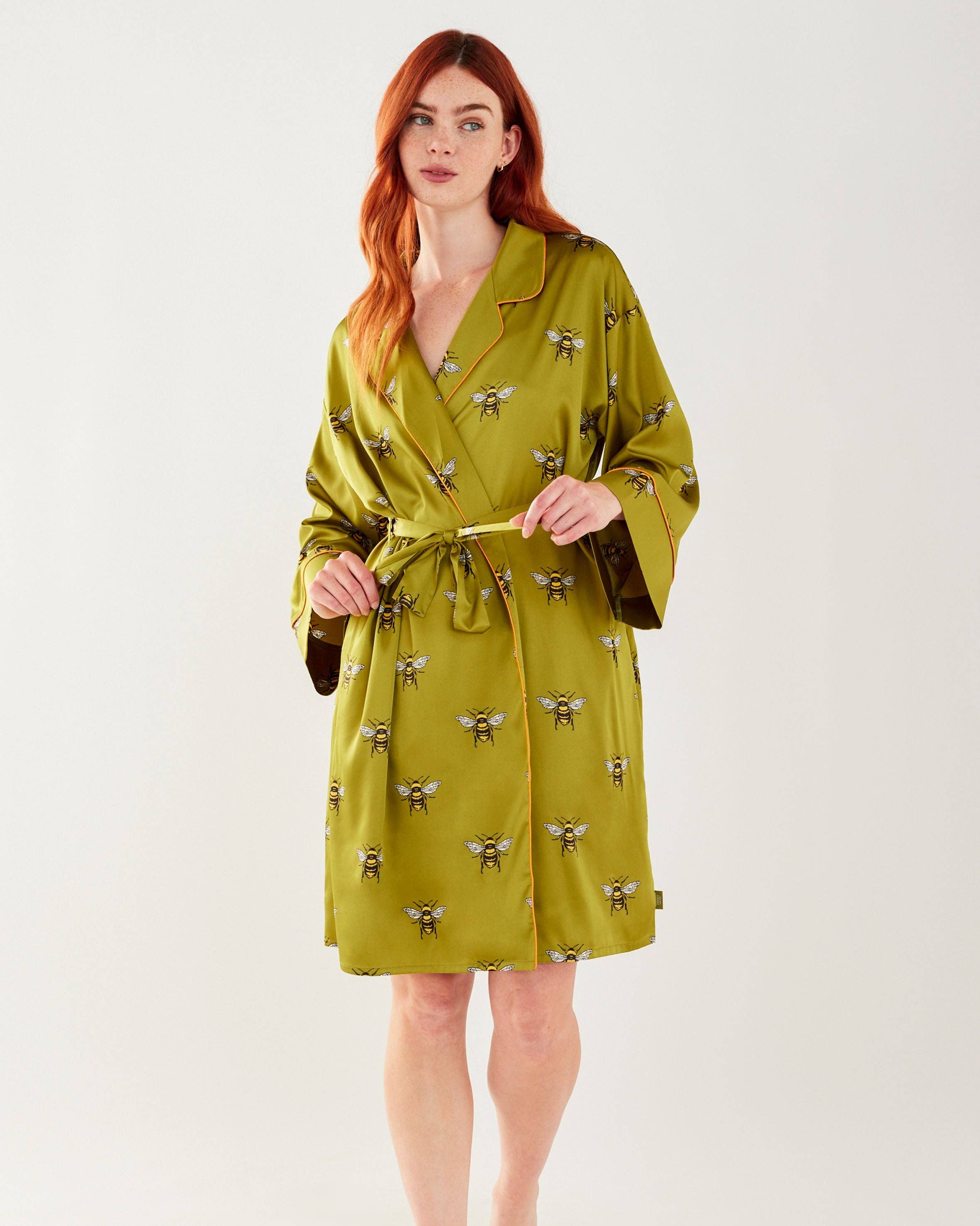 Olive Bee Satin Dressing Gown