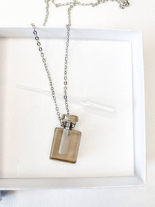 Smokey Quartz Chanel 5 shaped perfume bottle necklace