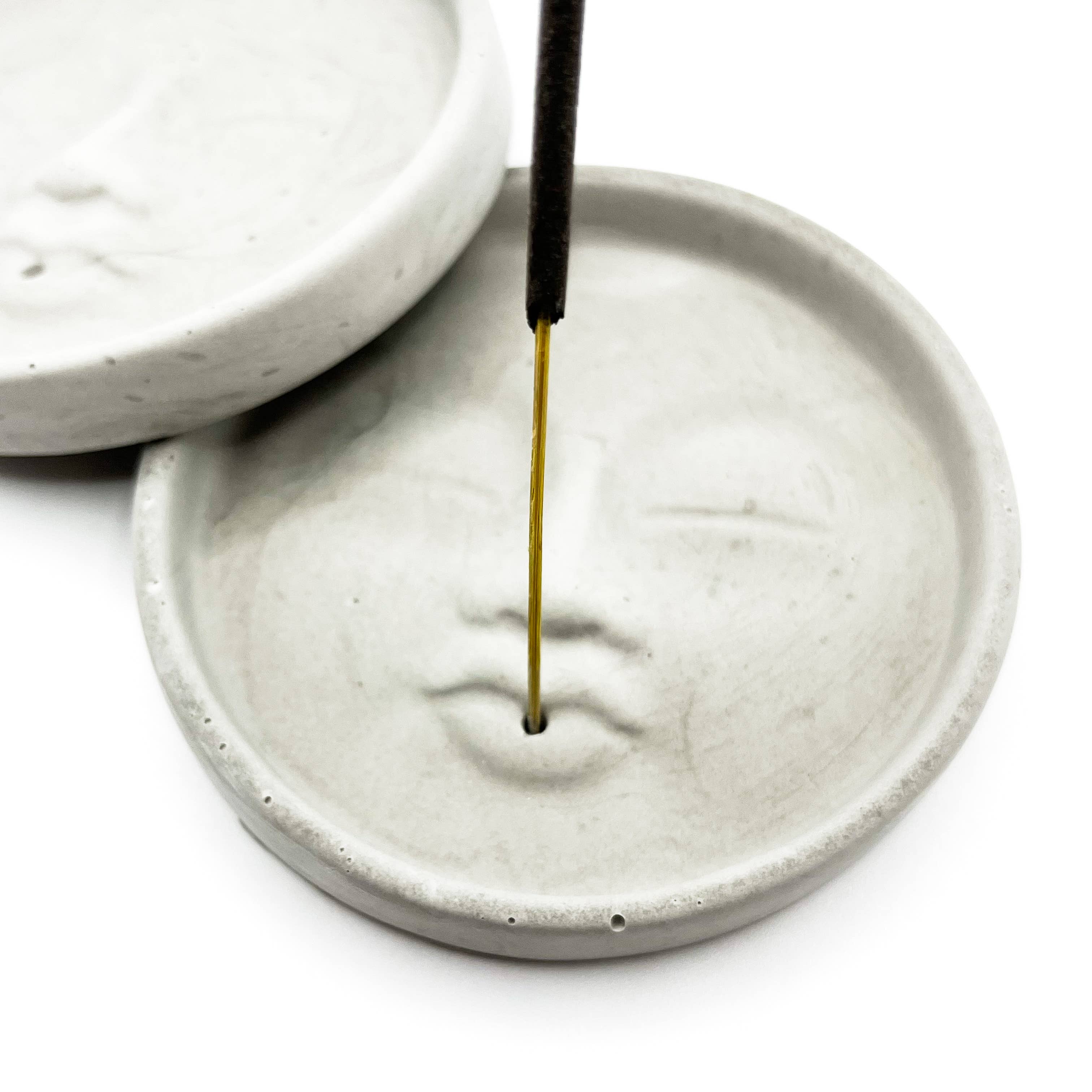 Boho Moon Face Incense Burner - Concrete