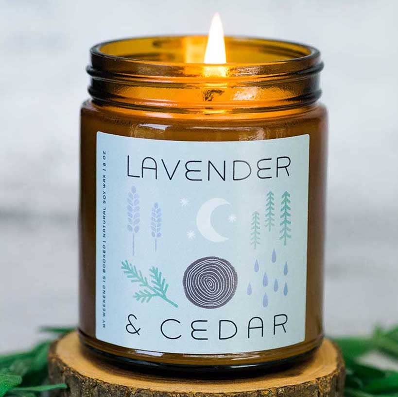 Lavender and Cedar Soy Candle - Amber Jar