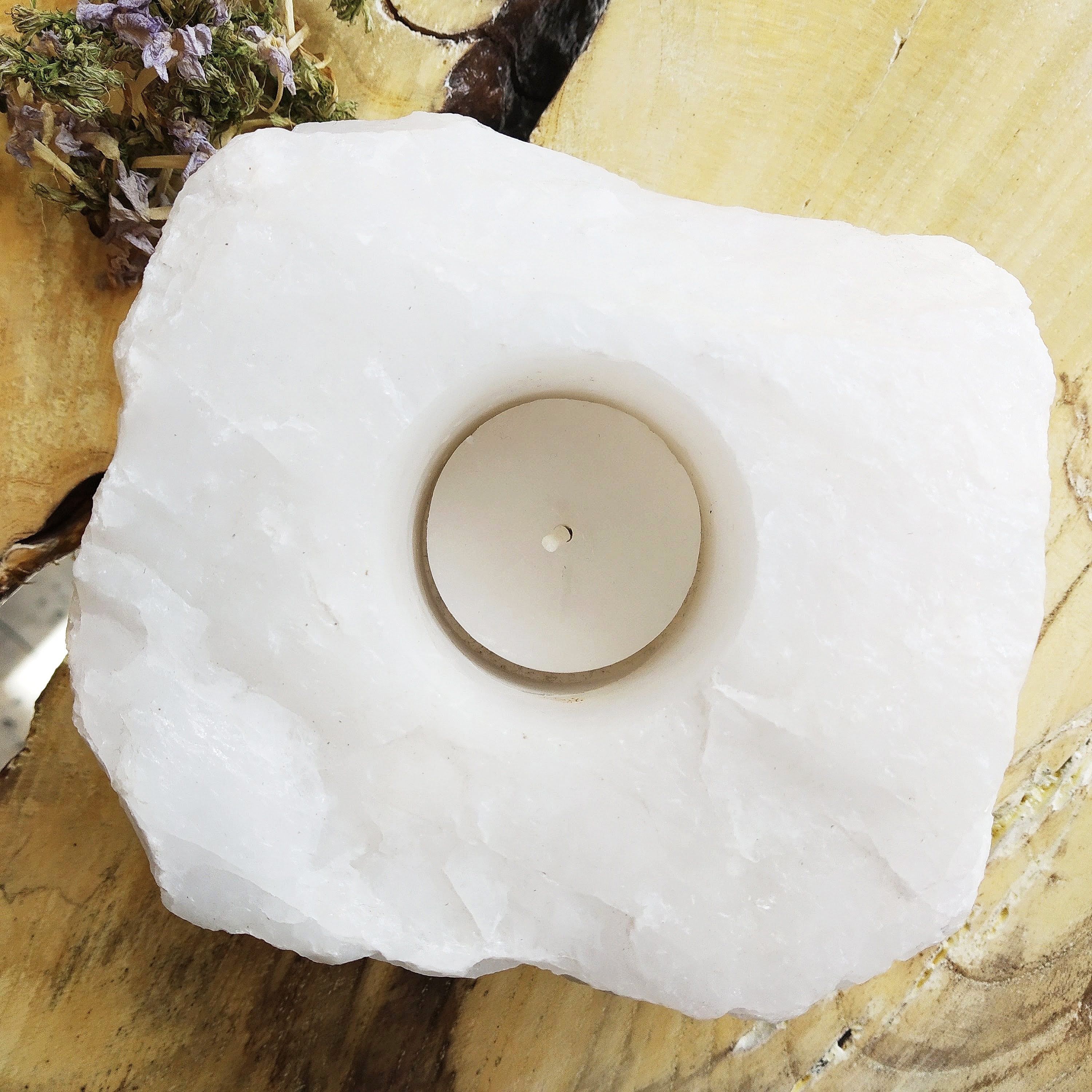 Clear Quartz Tea-Light Candle Holder
